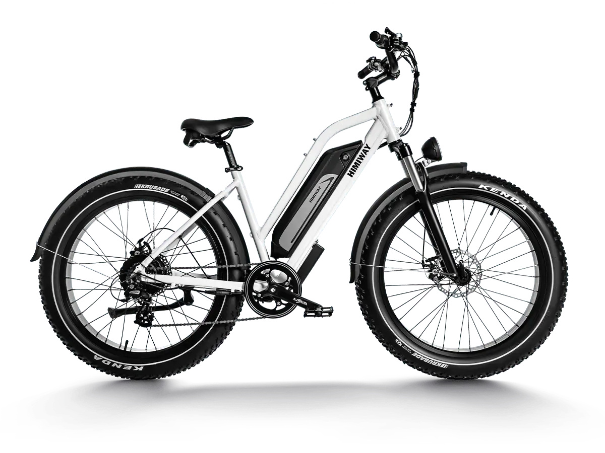 White Himiway C3 Cruiser Step-Thru electric bike, side view, against a plain background