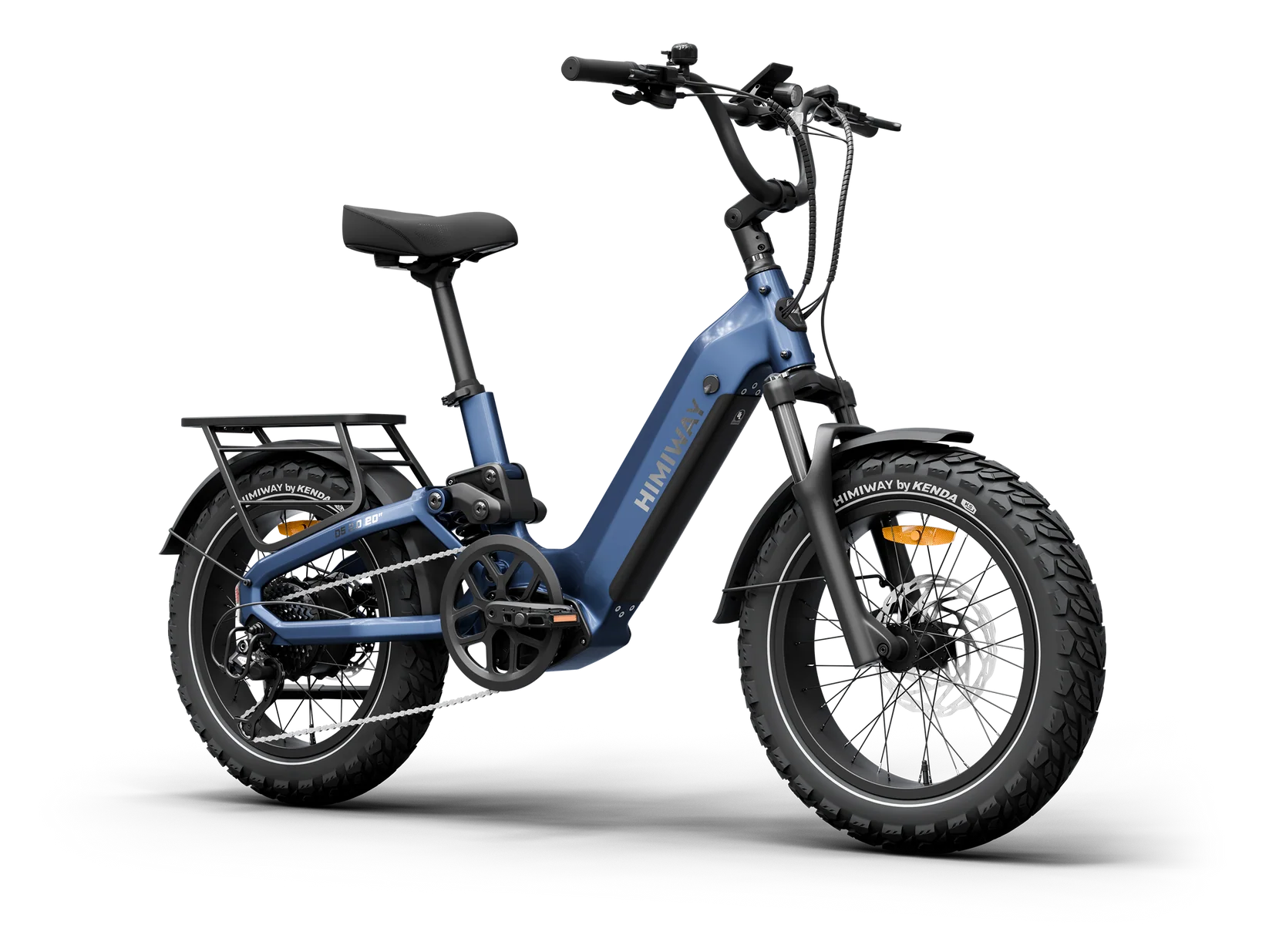 Side view of the Himiway D5 2.0 eBike in Midnight Blue, featuring 20-inch wheels and a sturdy frame.