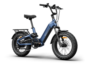 Side view of the Himiway D5 2.0 eBike in Midnight Blue, featuring 20-inch wheels and a sturdy frame.