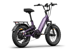 Side view of the Himiway D5 2.0 20" eBike in Nebula Mist color, showcasing its frame, wheels, and battery compartment against a plain background.