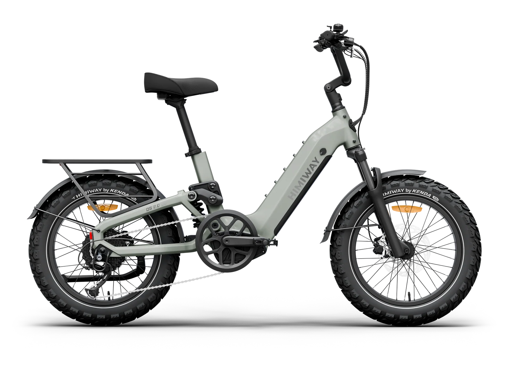 Himiway D5 2.0 eBike in Sage color, 20-inch wheels, side view, isolated on white background