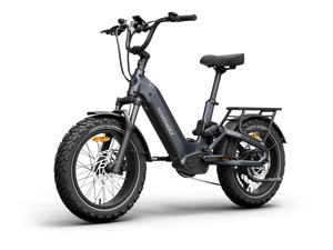 Side view of the Himiway D5 2.0 eBike in space grey, showing 20-inch wheels, step-through frame, and battery mounted on the downtube.