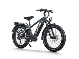 Side view of the Himiway D5 Pro Step Over eBike in space grey, showcasing its sturdy frame, thick tires, and battery compartment.