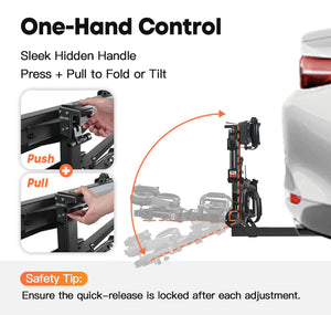 Cravot CyberRack R2 eBike hitch rack with integrated ramp accessory, shown mounted on a vehicle, displaying sturdy metal construction and secure bike holding arms.