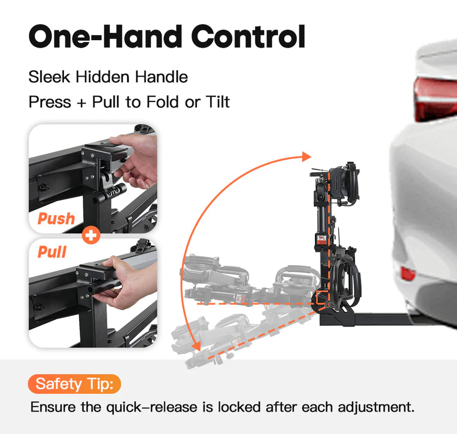 Cravot CyberRack R2 eBike hitch rack with integrated ramp accessory, shown mounted on a vehicle, displaying sturdy metal construction and secure bike holding arms.