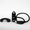 Close-up view of a black eBike horn switch mounted on the handlebar of a Super73 electric bike.