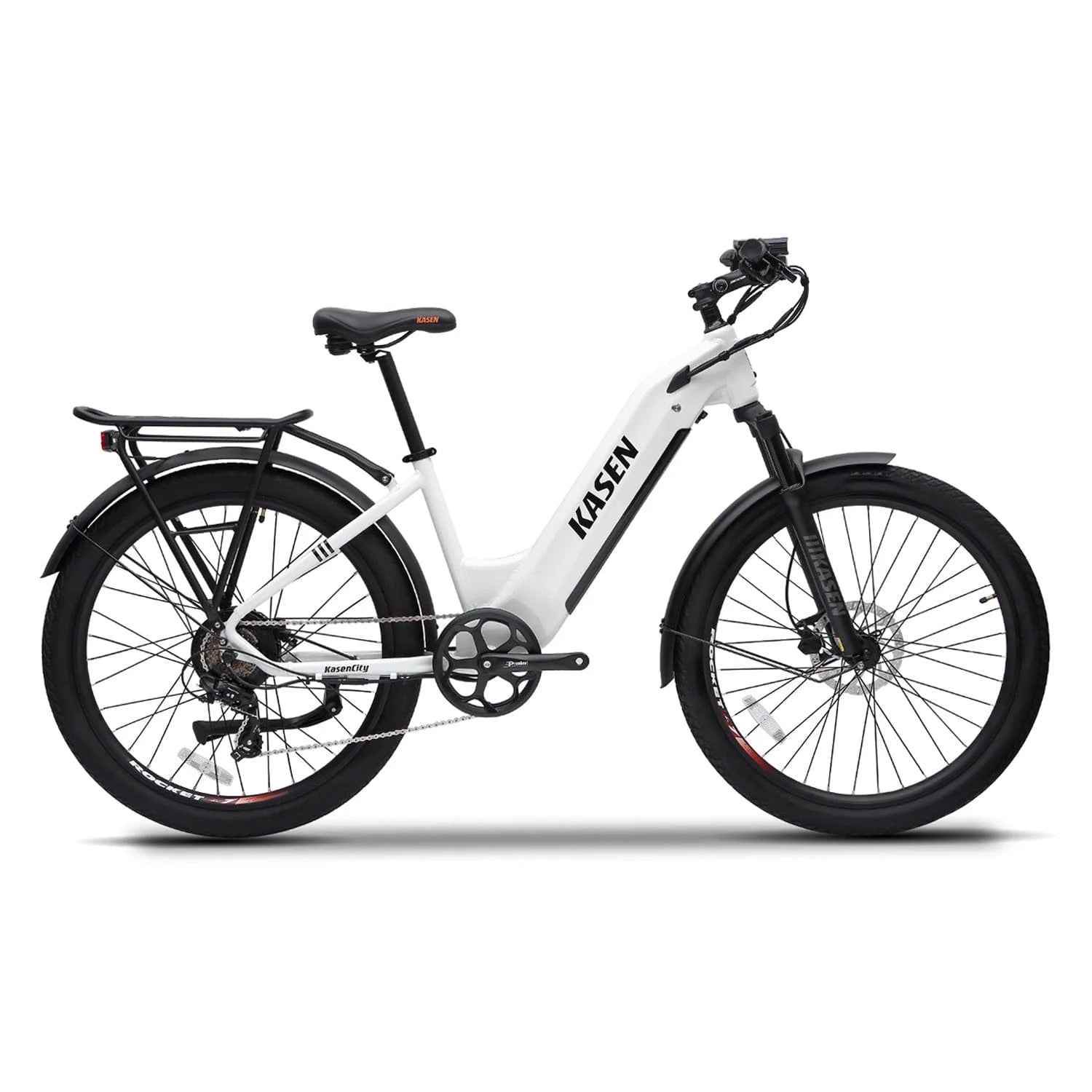 Gray Kasen City 2.0 eBike on a white background, ready to ride, side view