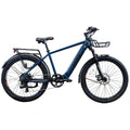 Blue Kasen Cross eBike side view, showcasing frame design, wheels, and handlebars against a plain background.