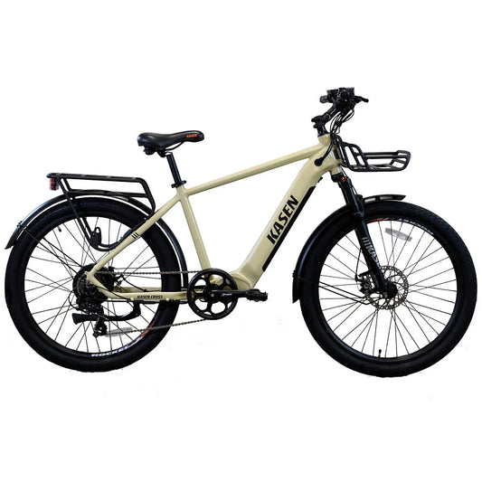 Kasen Cross eBike in sand color, side view, ready to ride, displayed against a plain background.