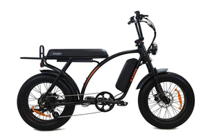 Black Kasen Kabbit Classic eBike side view, showcasing step-through frame, front basket, and rear rack against a white background.