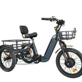 Blue Kasen eBike trike, ready to ride, shown from side view