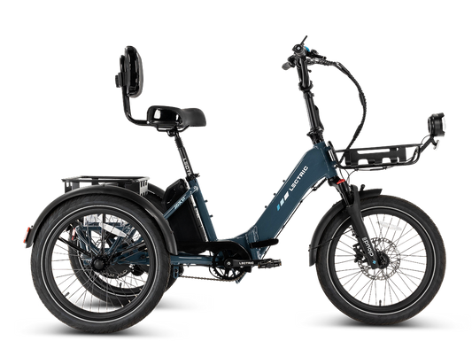 Lectric XP Trike 2 electric tricycle in Dusk Blue, side view, product image