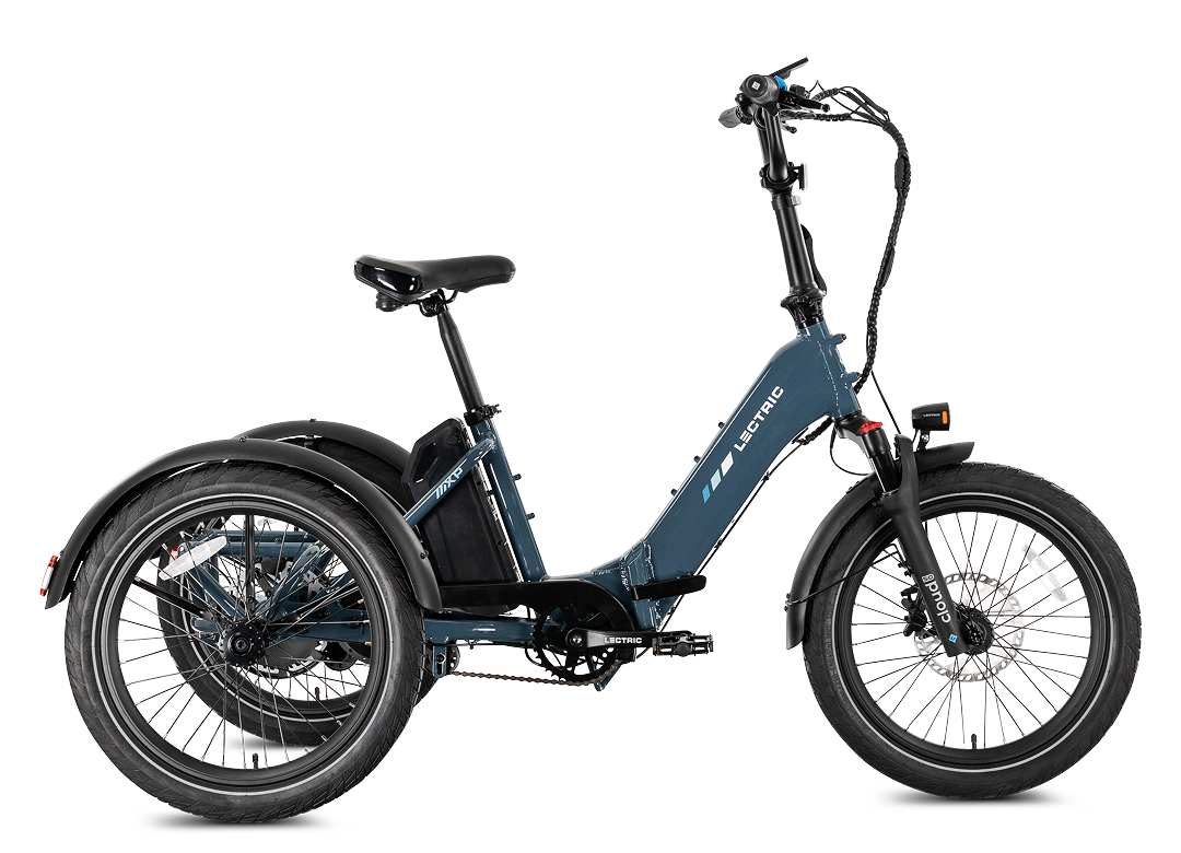 Lectric XP Trike2 electric tricycle in Dusk Blue, right side view