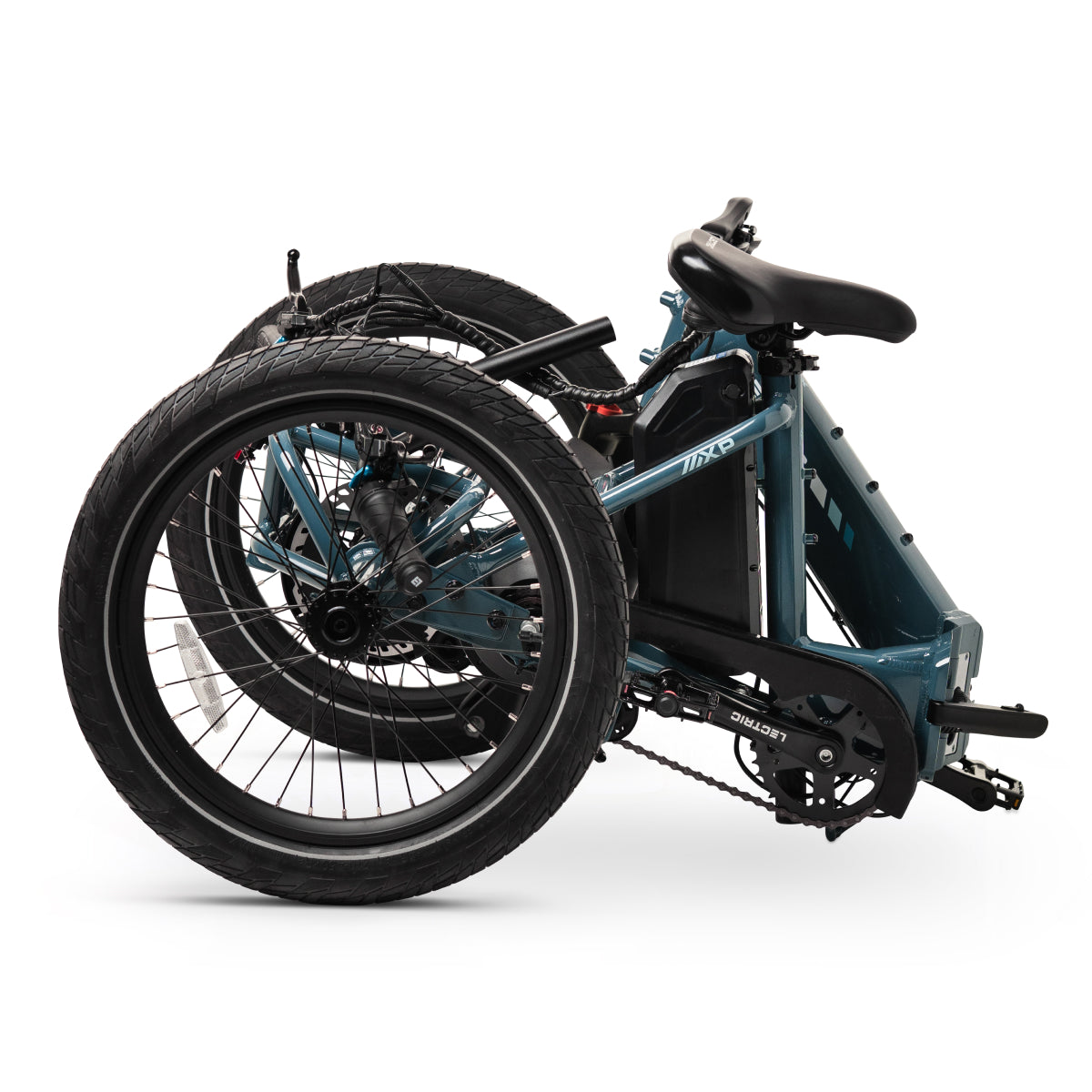 Lectric XP Trike2 electric tricycle in Dusk Blue, folded