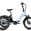 Lectric XP Trike 2 electric tricycle in Glacier Blue, side view, studio background