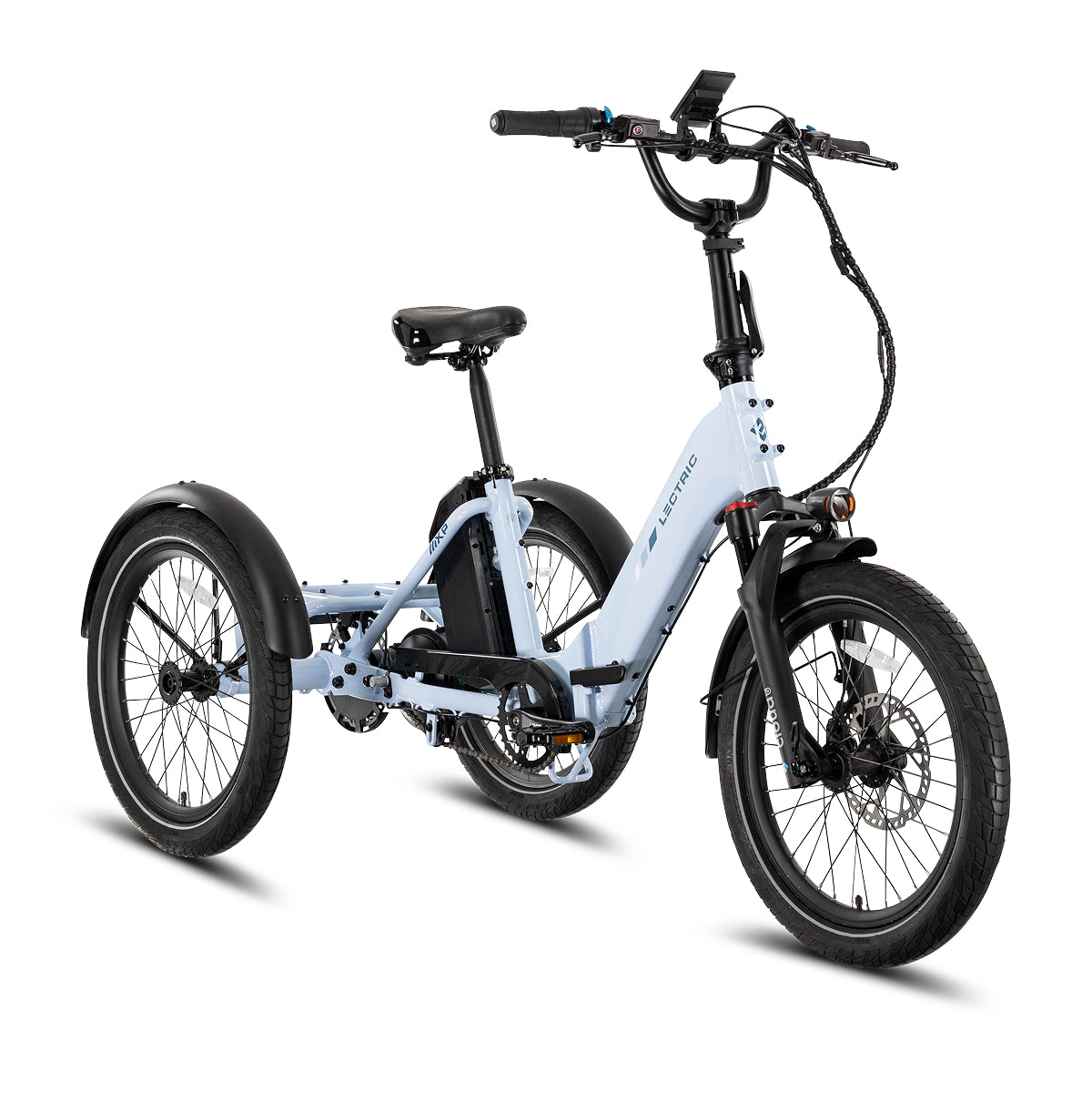 Lectric XP Trike2 electric tricycle in Glacier Blue, front three-quarter view