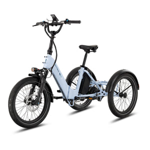 Lectric XP Trike2 electric tricycle in Glacier Blue, front three-quarter view from the left