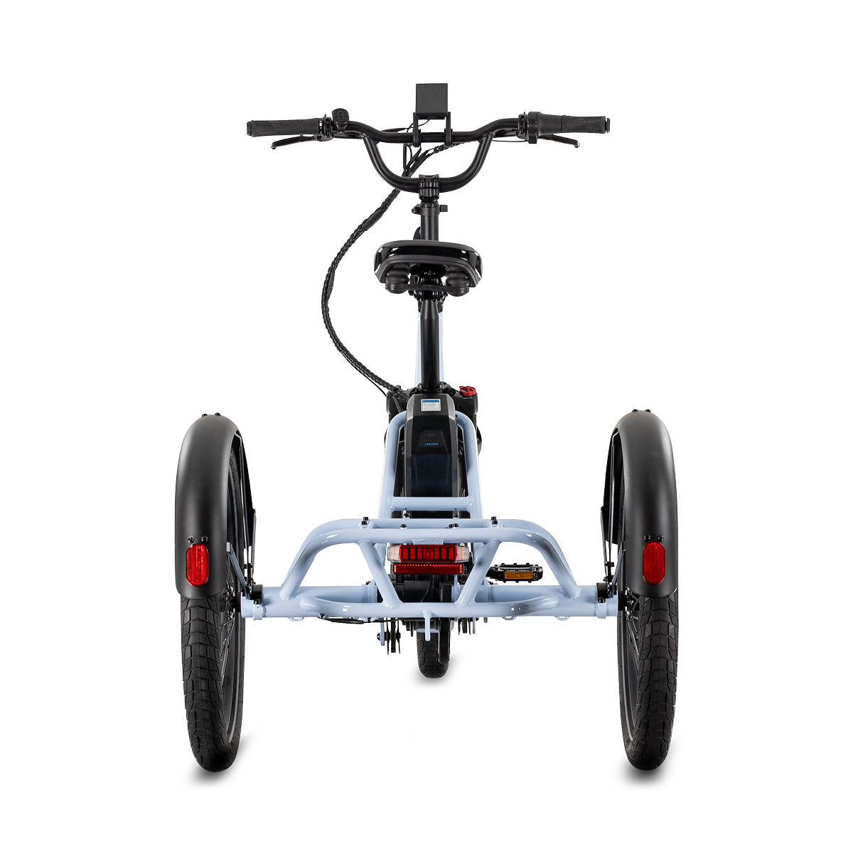 Lectric XP Trike2 electric tricycle in Glacier Blue, rear view