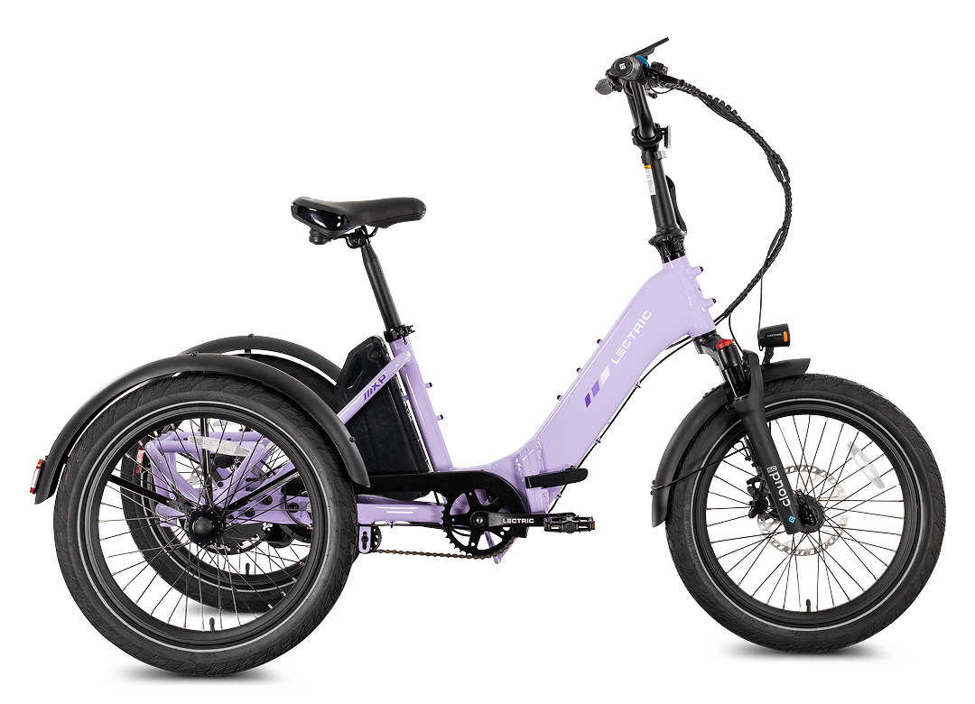 Lectric XP Trike2 electric tricycle in Lavender Haze, right side view