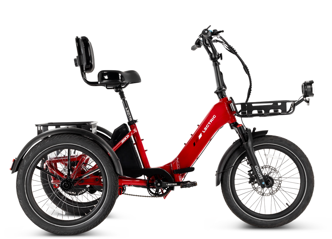 Lectric XP Trike 2 electric tricycle in Phoenix Red, side view, product image