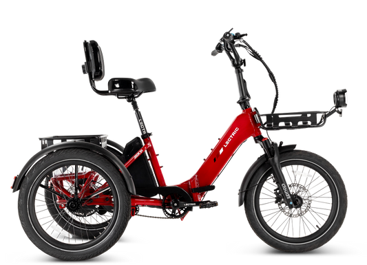 Lectric XP Trike 2 electric tricycle in Phoenix Red, side view, product image