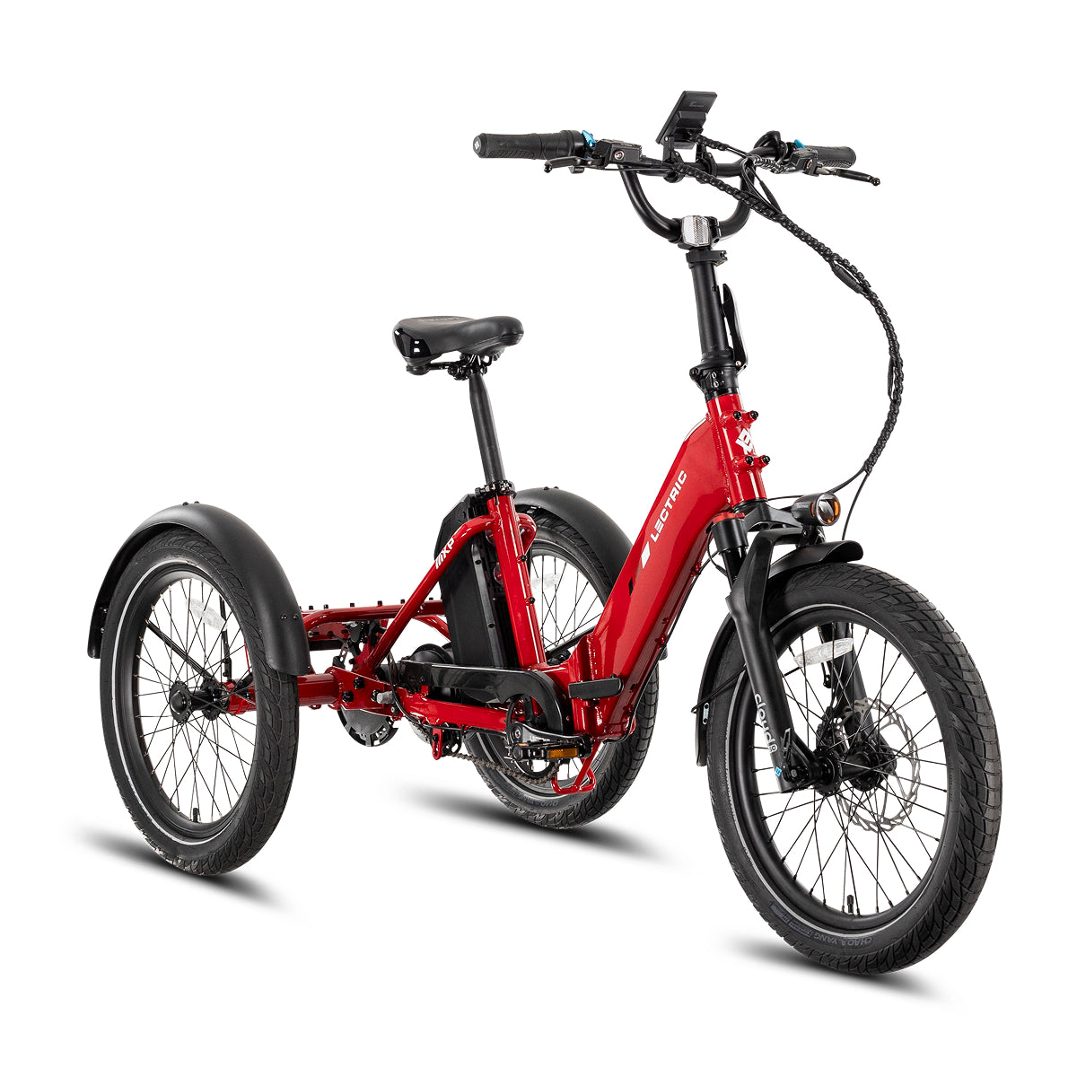 Lectric XP Trike2 electric tricycle in Phoenix Red, front three-quarter view
