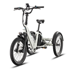 Lectric XP Trike2 electric tricycle in Stratus White, front three-quarter view from the left