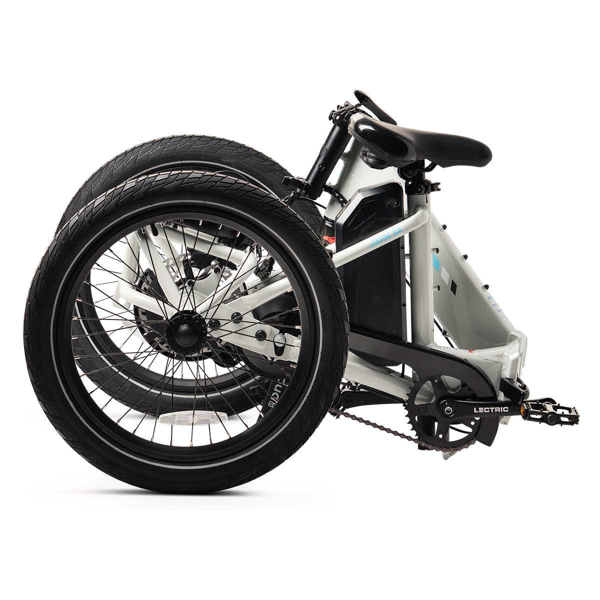 Lectric XP Trike2 electric tricycle in Stratus White, folded