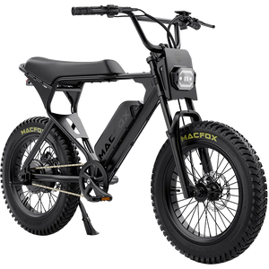 Black Macfox X1S eBike, side view, single bike against white background