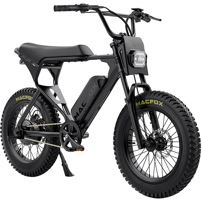 Black Macfox X1S eBike, side view, single bike against white background