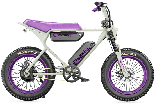 A black Macfox X1S eBike with dual batteries, shown in a side view, featuring Bs.zay branding and rugged tires.