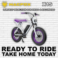 A person riding a Macfox X1S eBike in collaboration with Bs.zay, showcasing the bike's sleek design and urban style.