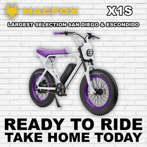 A person riding a Macfox X1S eBike in collaboration with Bs.zay, showcasing the bike's sleek design and urban style.