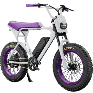 Side view of the Macfox X1S eBike with a single battery, showcasing its sleek black frame, thick tires, and minimalist design against a plain background.