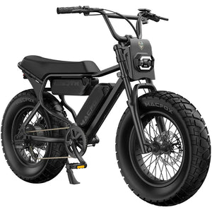 A black Macfox X7 eBike with dual batteries, shown from a side angle against a plain background.