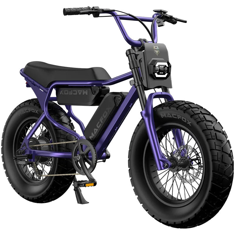 Electric bike Macfox X7 in Dual Nebula Purple color, side view, showcasing sleek frame and large tires