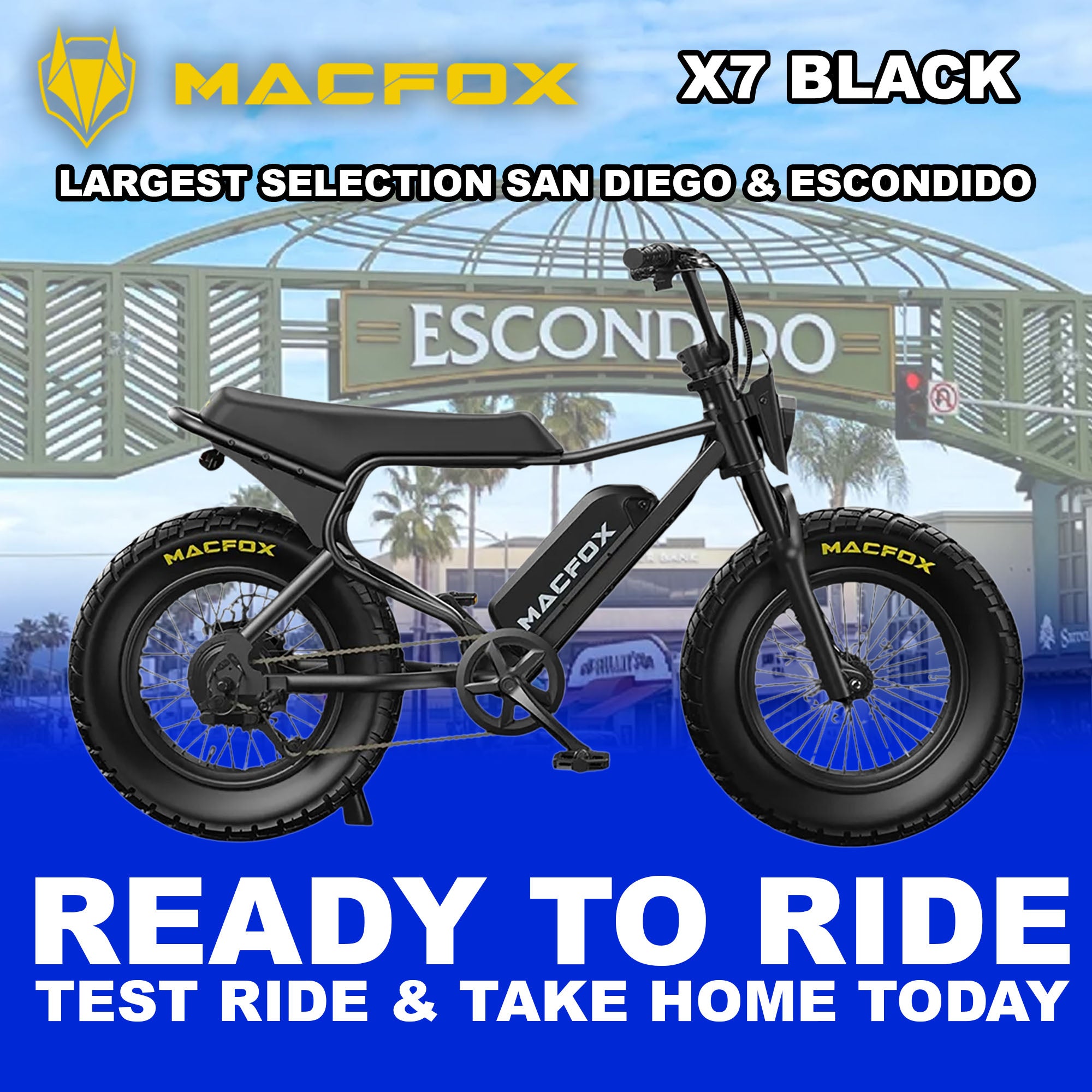 Black Macfox X7 eBike side view, showcasing rugged frame, thick tires, and modern design against a plain background.