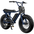Navy blue Macfox X7 eBike, side view, isolated on a white background