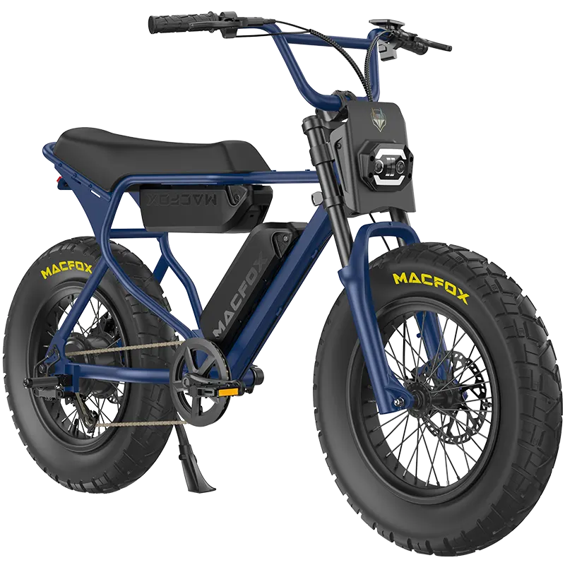 Navy blue Macfox X7/X7L eBike with dual battery, side view, product image