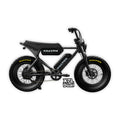 Black Macfox X7L e-bike with dual battery, shown in original box packaging, labeled R2R Escondido, product code 810206240601.