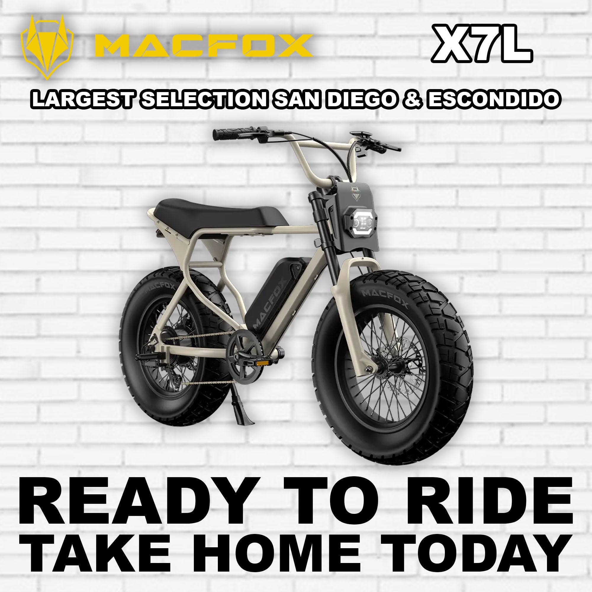 Macfox X7L eBike in desert beige color, side view, displayed against a neutral background