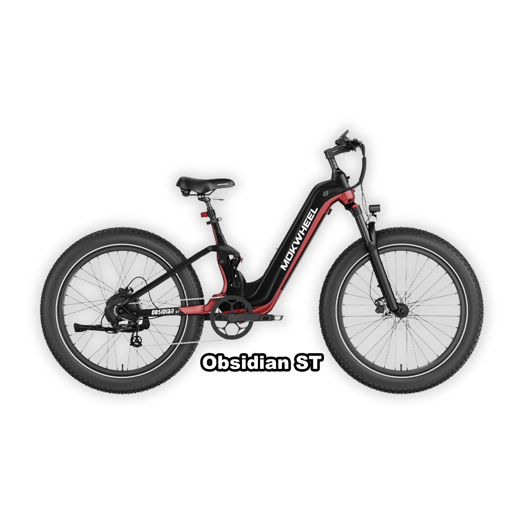 Black and red Mokwheel Obsidian ST eBike, side view, model number 6266425