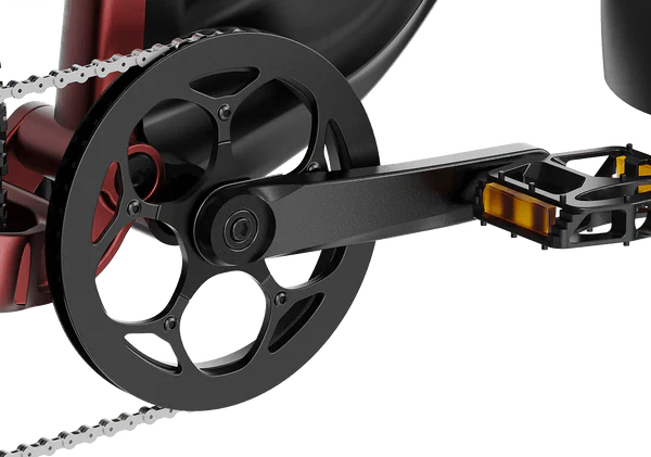 A black and red Mokwheel Obsidian ST eBike with a sturdy frame, thick tires, and modern design features.