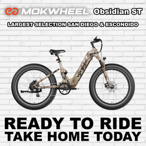 Mokwheel Obsidian ST eBike in Desert Camo color, side view, displayed against a neutral background