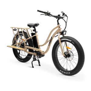 eBike MURF Alpha Cargo Fat Tire Beach Cruiser 52v in Desert color, side view, displayed on a neutral background