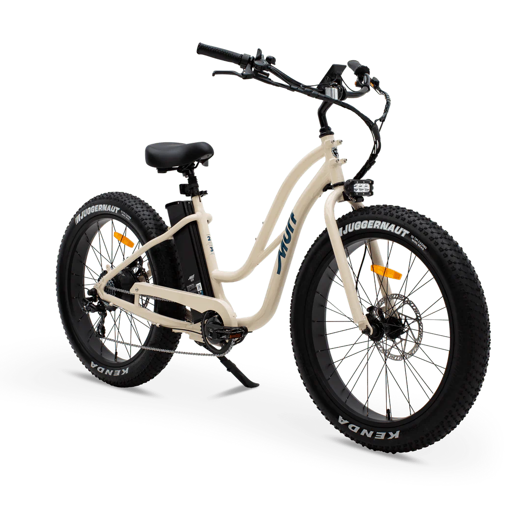 Bone-colored Fat Murf Step-Thru electric urban eBike with 52v 750w motor, beach cruiser style, shown in product image.