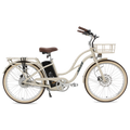 Side view of the Murf Gigi 2.0 eBike in Bone color, showcasing its step-through frame, wide tires, and minimalist design against a plain background.