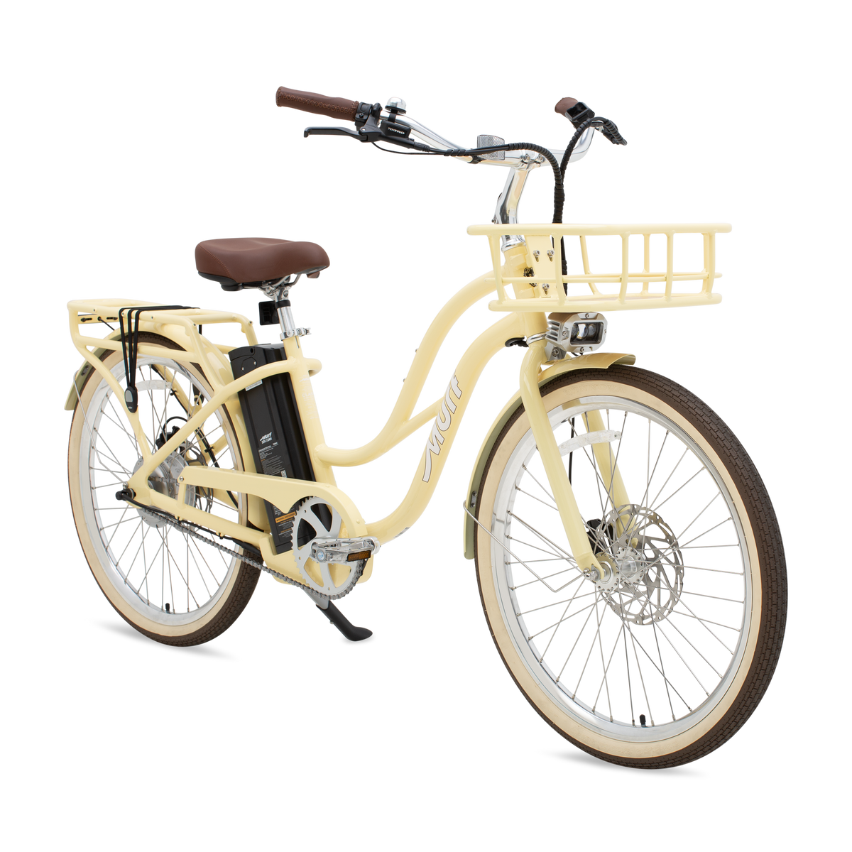 Yellow Murf Gigi 2.0 electric bike in Sunglow color, side view, isolated on white background