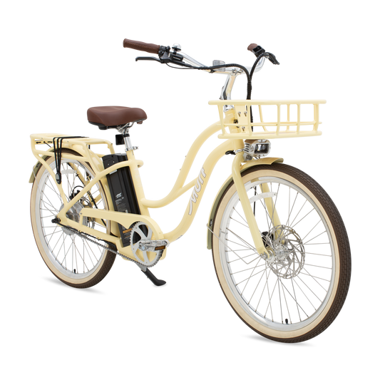 Yellow Murf Gigi 2.0 electric bike in Sunglow color, side view, isolated on white background