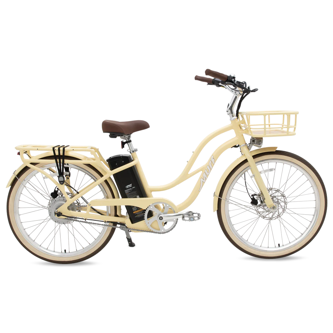 Yellow Murf Gigi 2.0 electric bike in Sunglow color, side view, isolated on white background